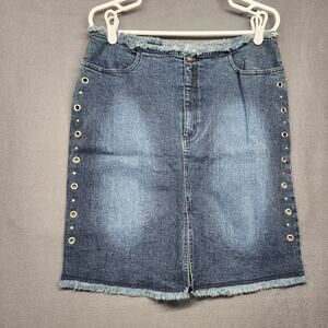 LA Blues Jean Skirt Women 14 Blue Denim Stretch Western Casual Vintage 90s Y2K